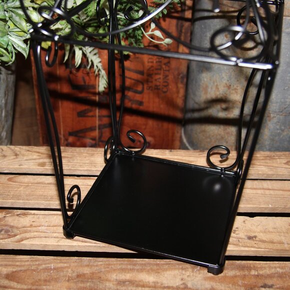 Black Open Wrought Iron Lantern w/LED Candle & Eucalyptus Candle Ring Wreath - Picture 9 of 10